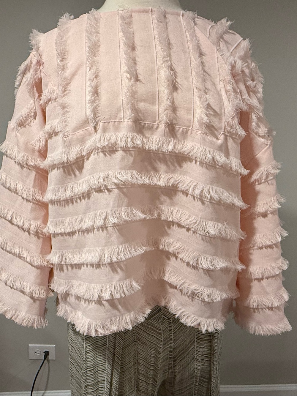 Cupio Pale Pink Fringe Knit Top